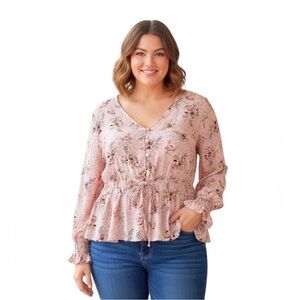 Maurices Pink Floral Smock Waist Blouse NWT Size 2